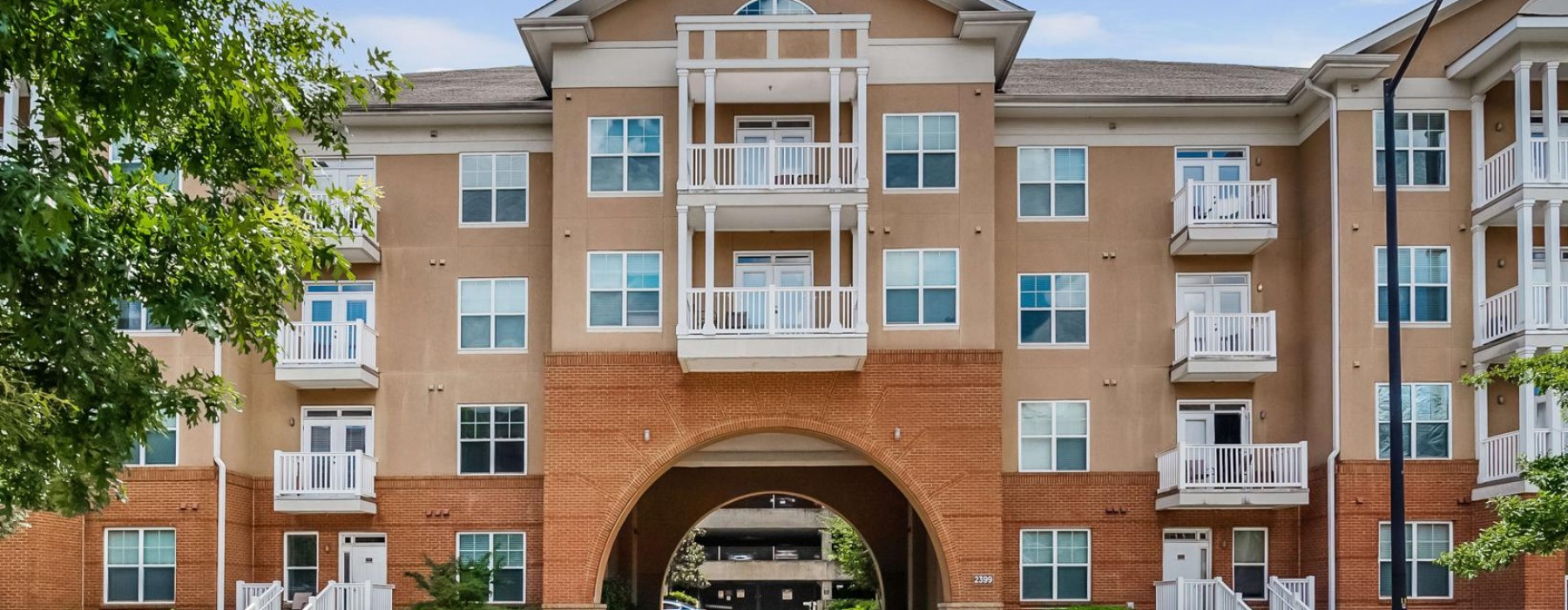 a large building with a tunnel
